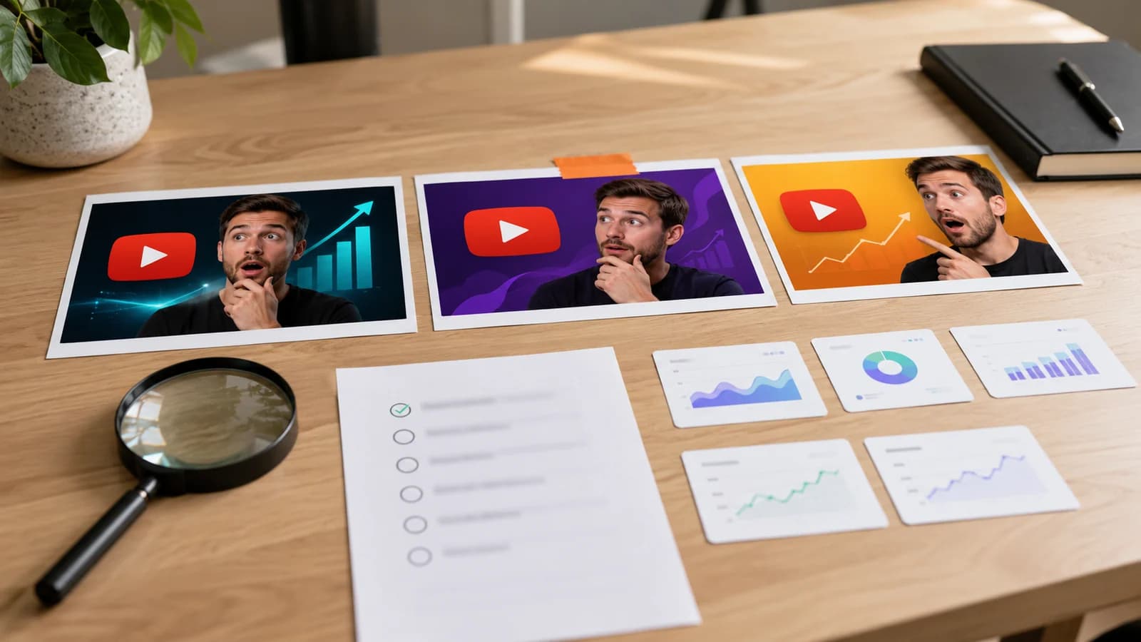 Painel editorial de estratégia de thumbnails para Como escolher uma boa thumbnail do YouTube
