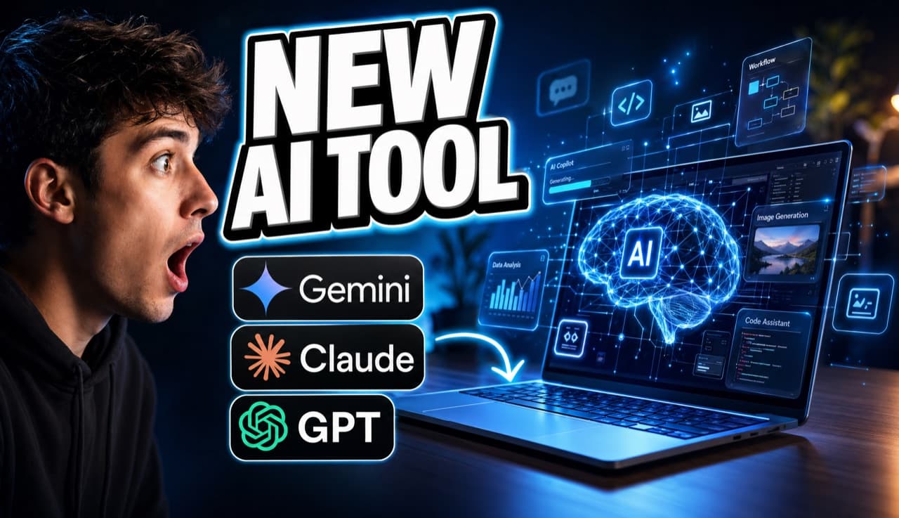 Tech thumbnail — new AI tool launch